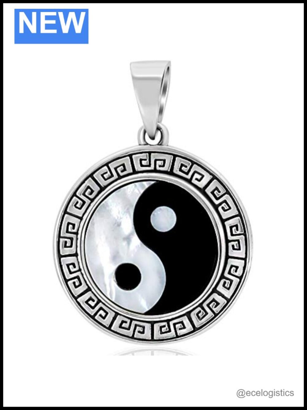 925 Sterling Silver Yin Yang Pendant with Black Onyx & White Shell
